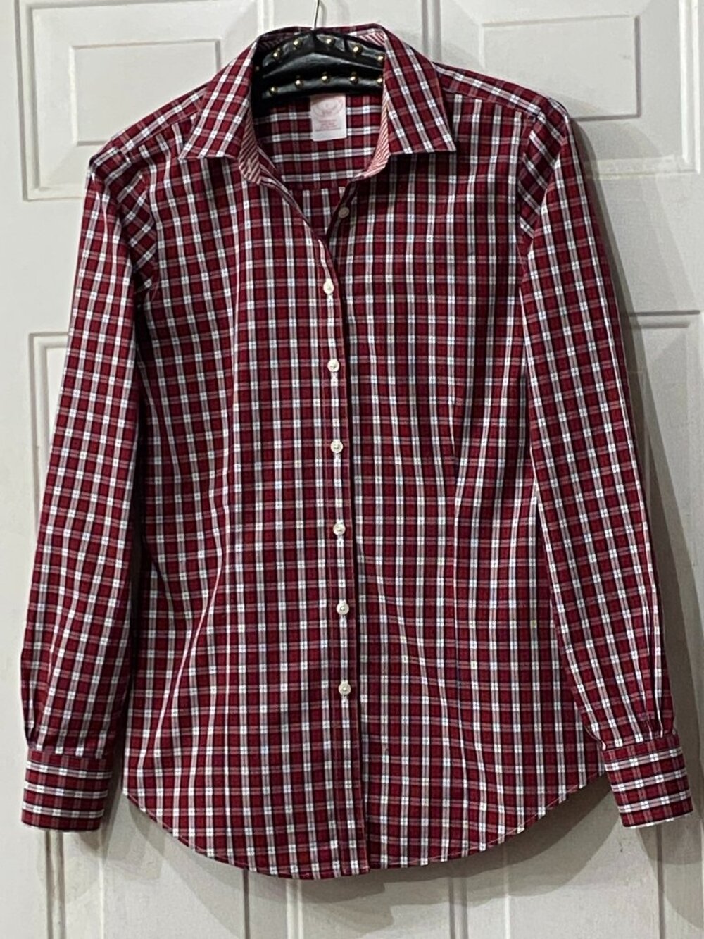 NEW Brooks Brothers No-Iron Sz 2 (XS) Blouse Button Up Shirt Red/Black Check